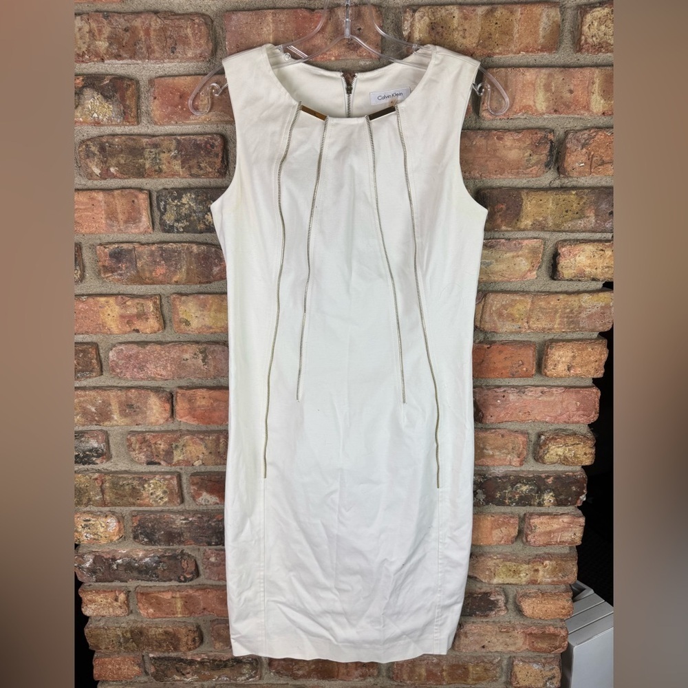 Calvin Klein Gold Zipper Workwear Sheath Dress